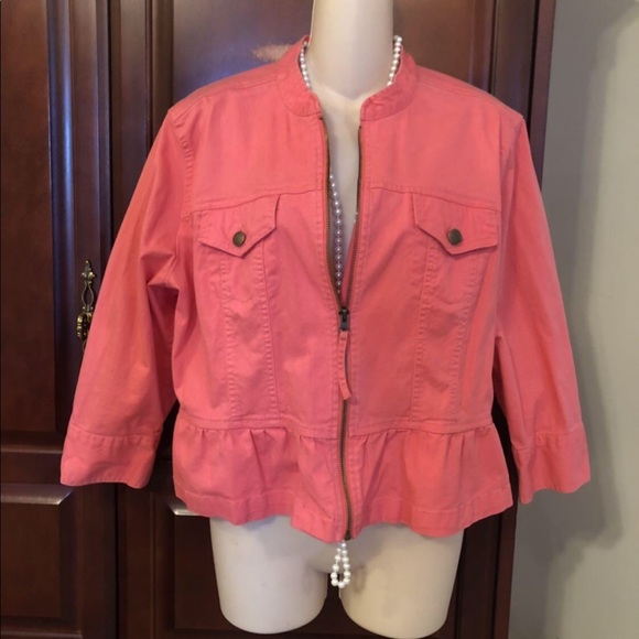 Size 14 Ruby Rd. Coral denim front zip jacket - Picture 6 of 8
